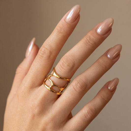 Golden Abstract Flow Ring