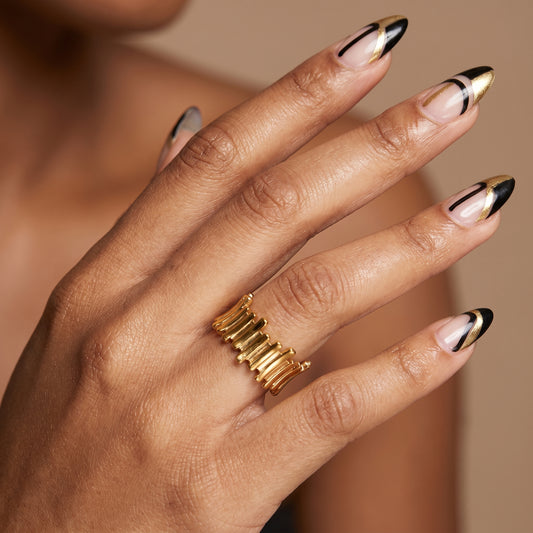 Golden Ribbed Band Ring
