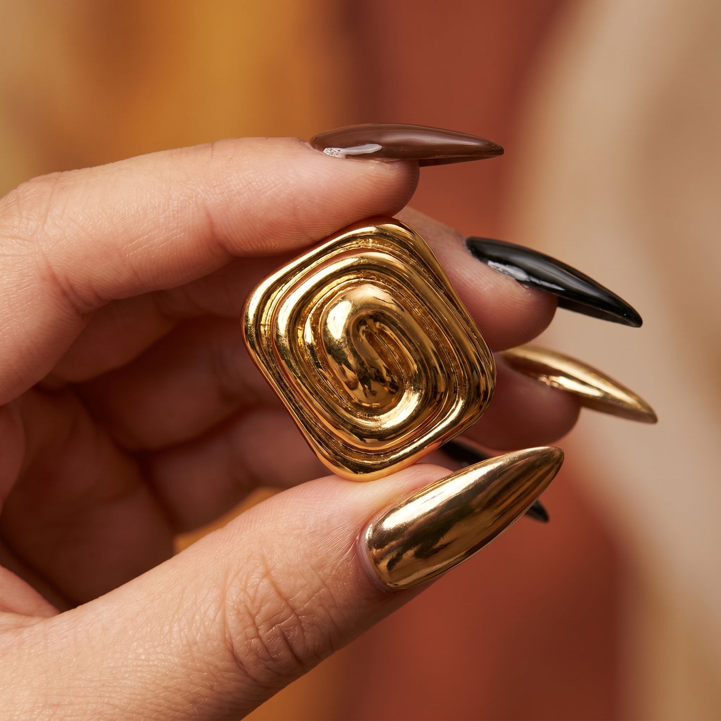 Golden Sculpted Statement Ring
