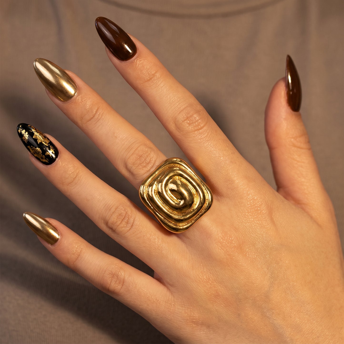 Golden Sculpted Statement Ring