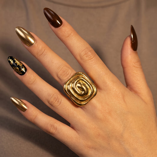 Golden Sculpted Statement Ring