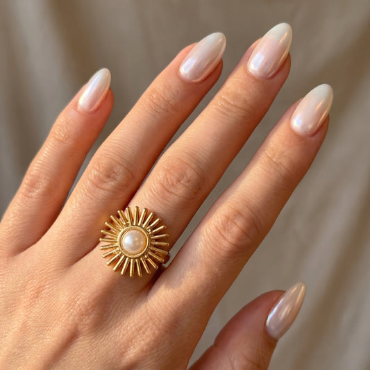 Golden Sunray Pearl Statement Ring