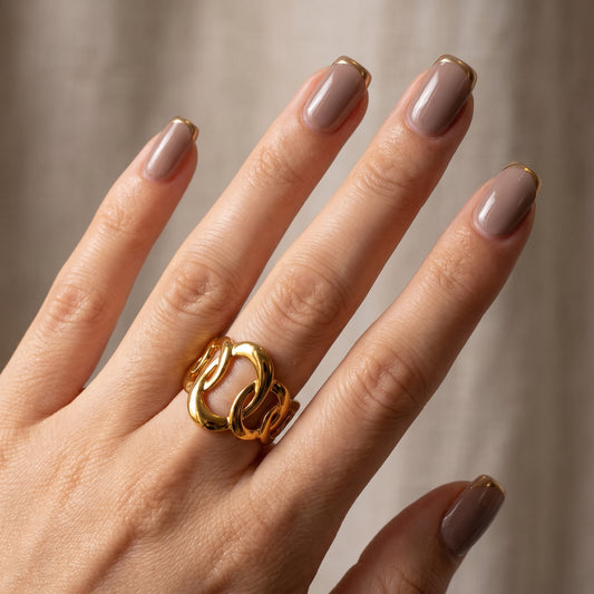 Golden Link Chain Statement Ring