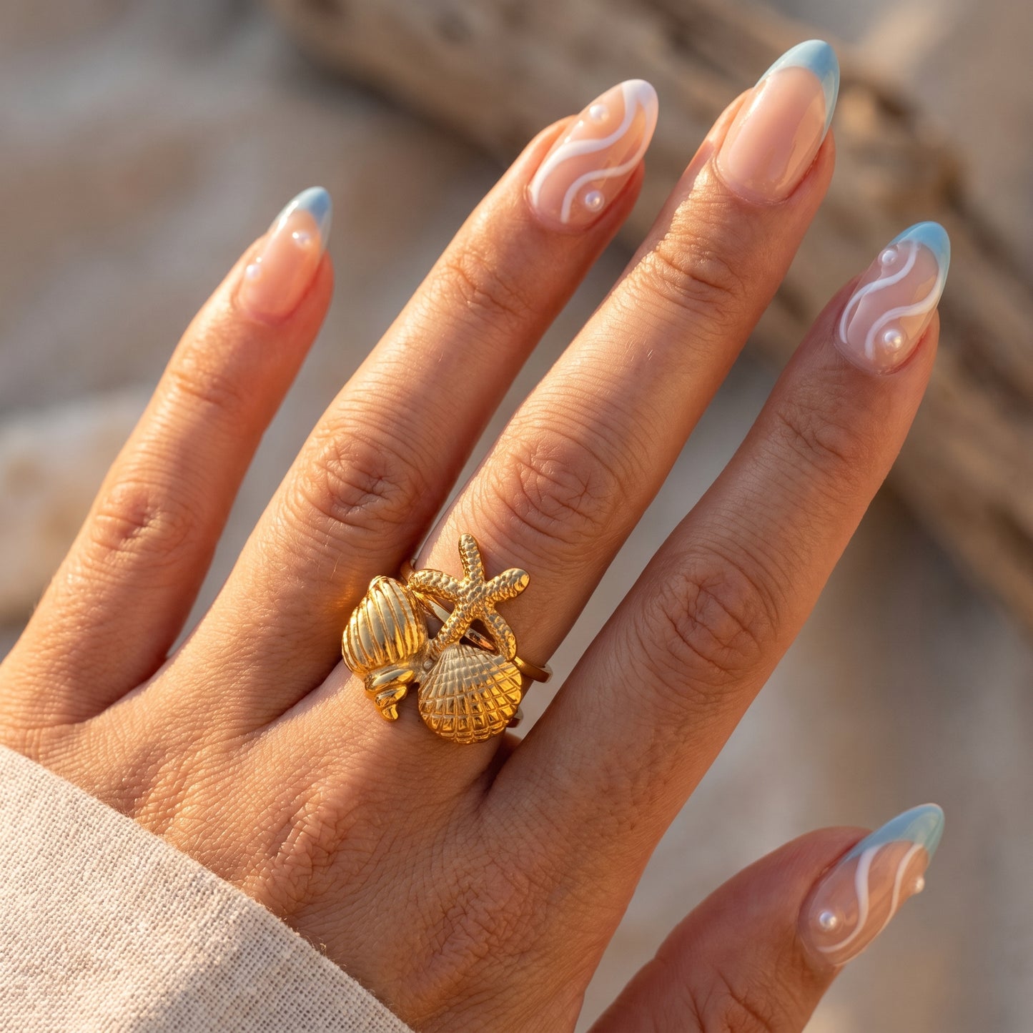 Golden Coastal Charm Statement Ring