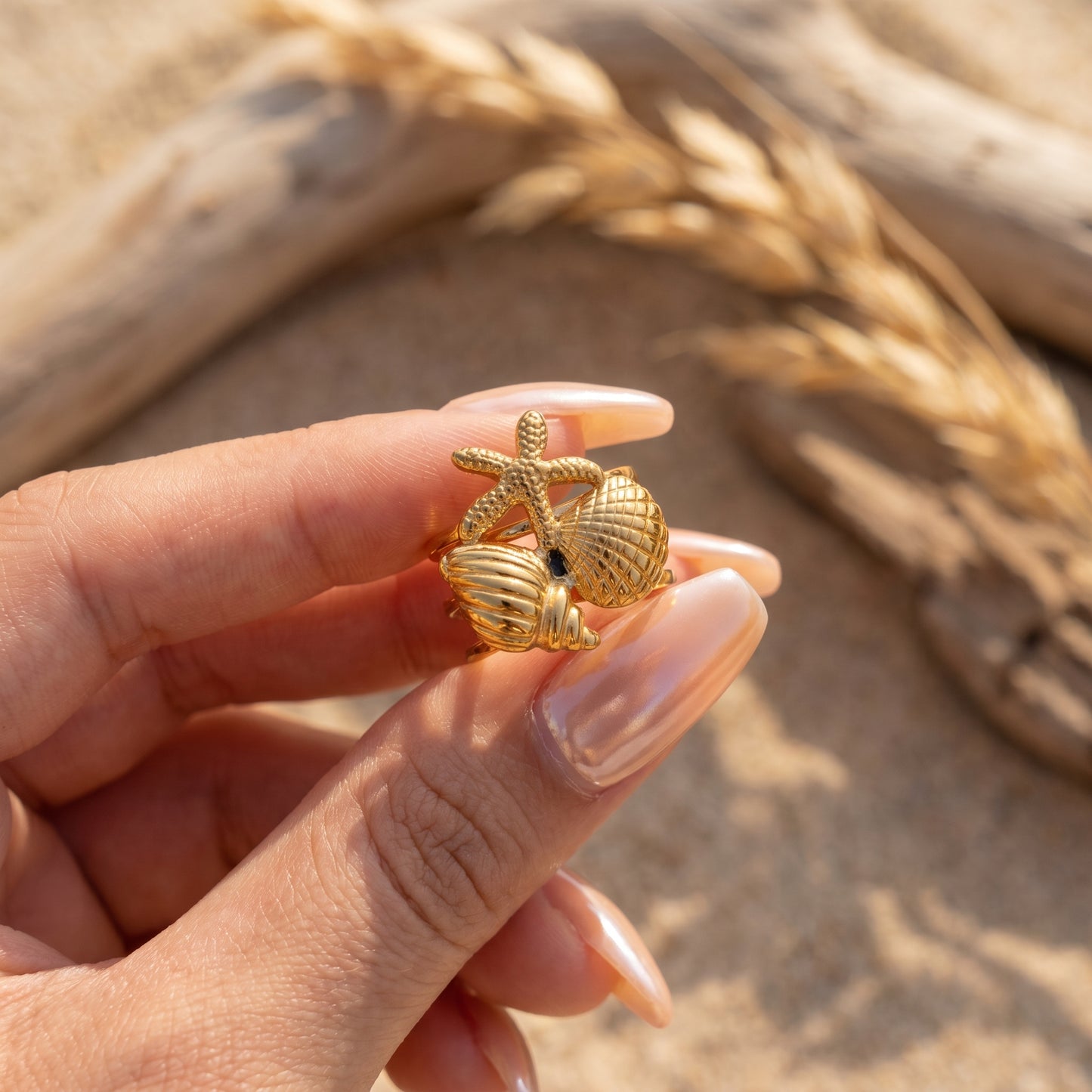 Golden Coastal Charm Statement Ring