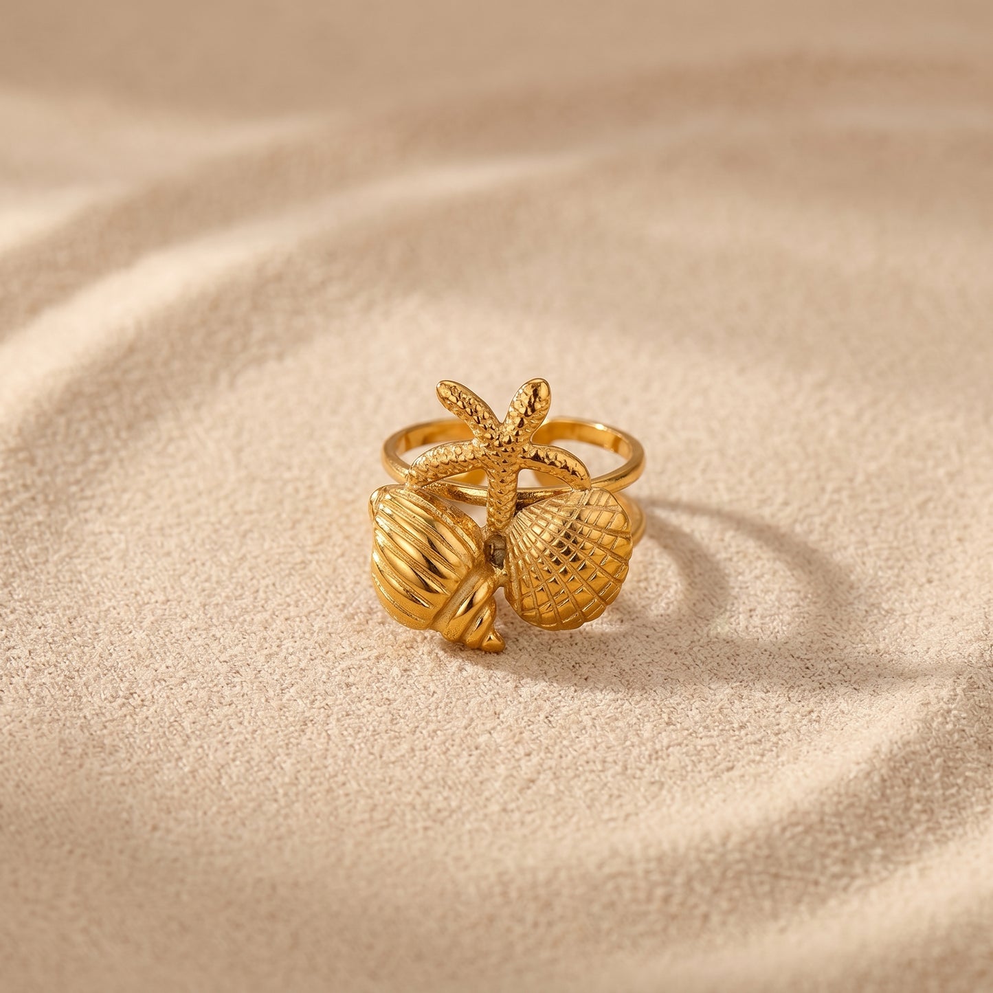 Golden Coastal Charm Statement Ring