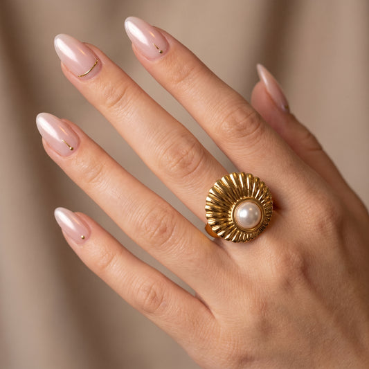 Golden Pearl Sunburst Ring