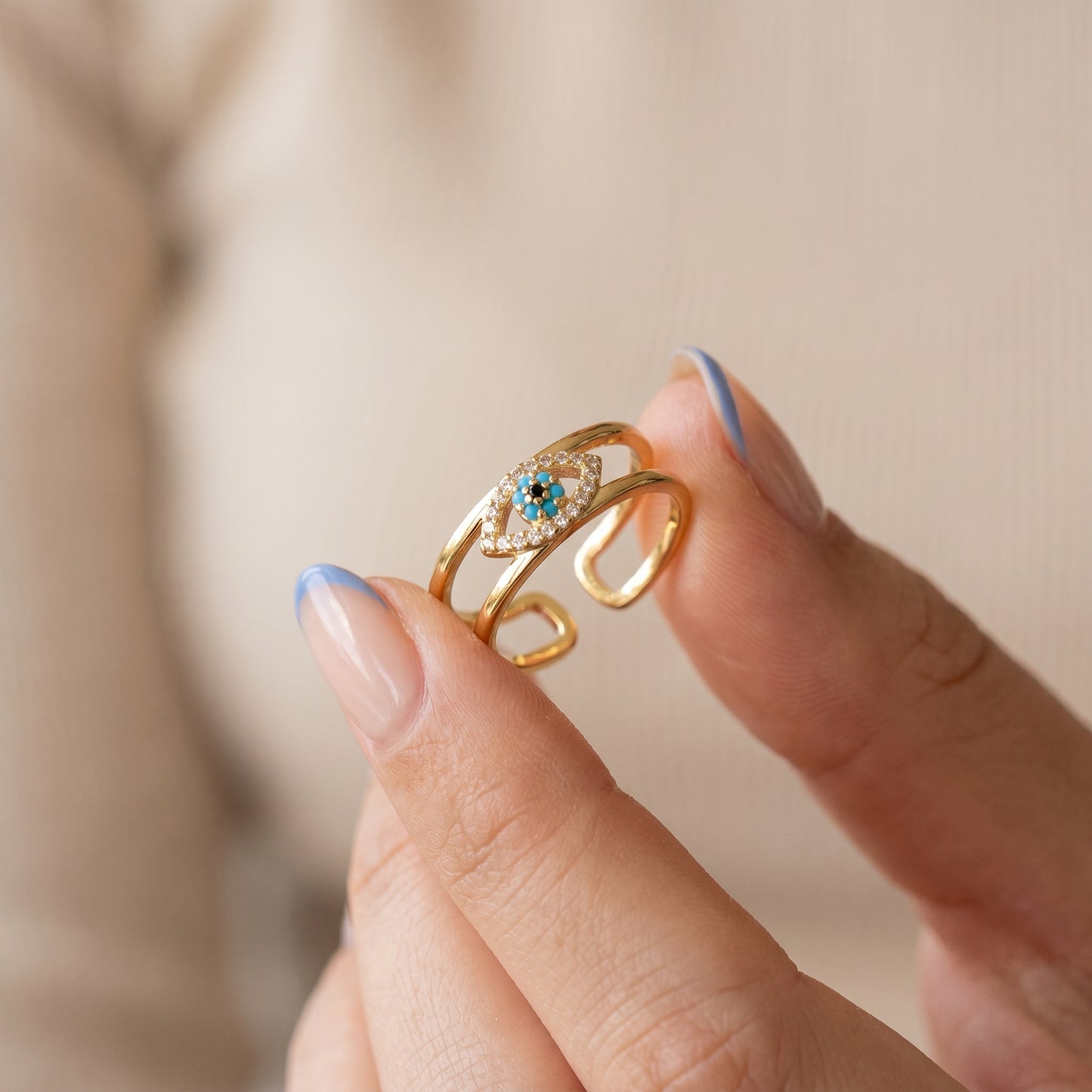 Golden Evil Eye Adjustable Ring