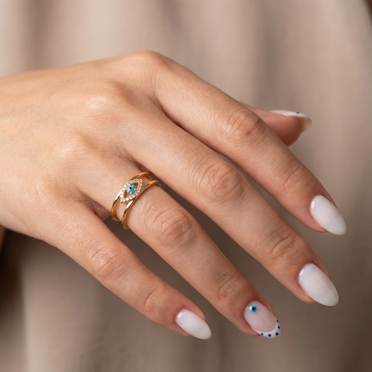 Golden Evil Eye Adjustable Ring