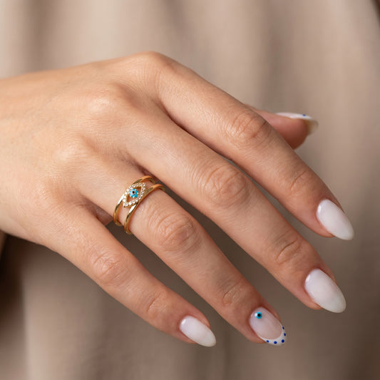 Golden Evil Eye Adjustable Ring