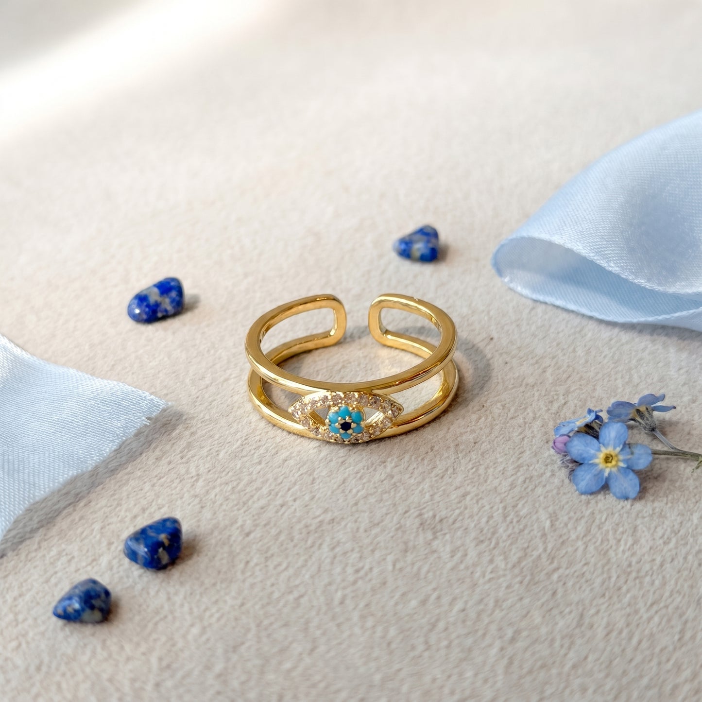 Golden Evil Eye Adjustable Ring