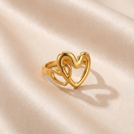 Golden Double Heart Open Ring